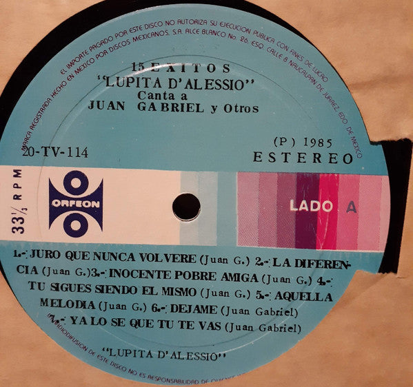 15 Éxitos Lupita D'Alessio Canta A Juan Gabriel